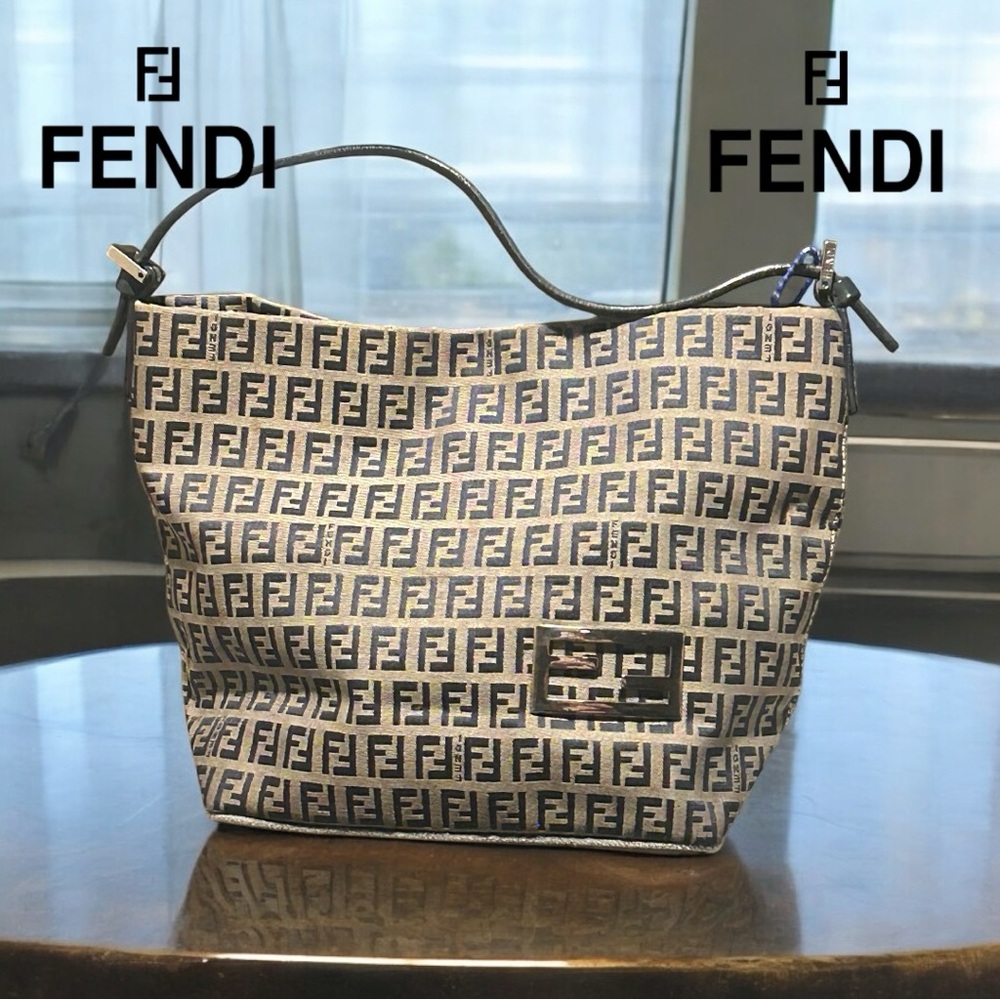 Fendi Zucchino Pattern Handbag Canvas Navy 26637 Ladies Used